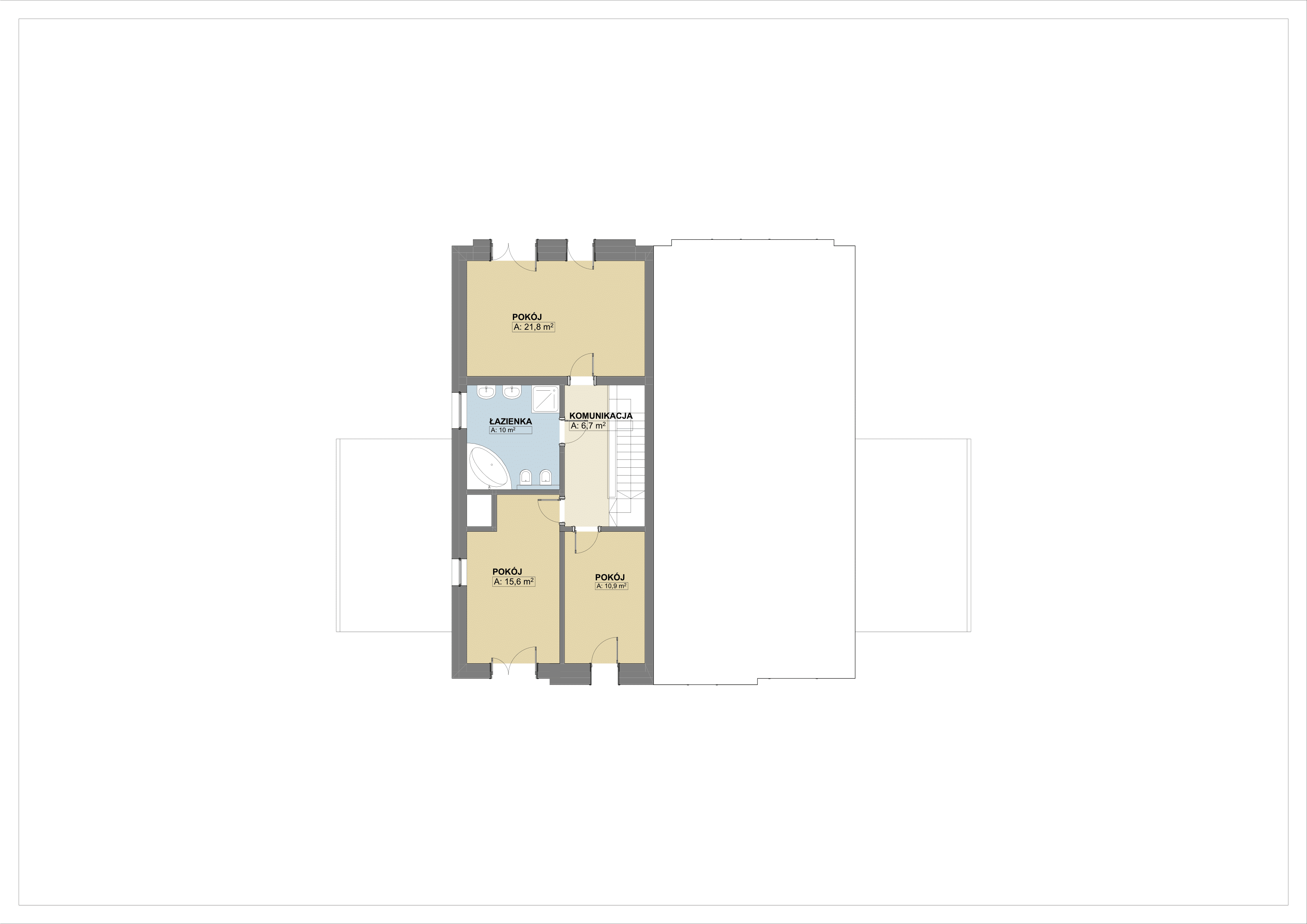Rzut piętra - lokal lewy (1A, 2A, 3A)